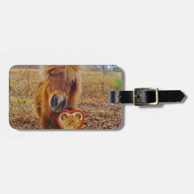 Étiquette À Bagage Valentine Heart Miniature Brown Horse (Devant horizontal)