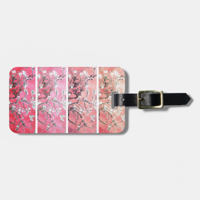 Étiquette À Bagage Van Gogh Almond Blossoms rose foncé Peach Gradient (Devant horizontal)