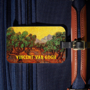Étiquette À Bagage Van Gogh Oliviers avec ciel jaune et soleil