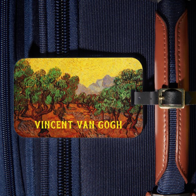Étiquette À Bagage Van Gogh Oliviers avec ciel jaune et soleil (Insitu Rectoal 4)