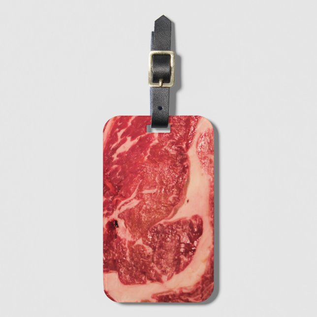Étiquette À Bagage Vapeur de Ribeye de viande crue (Devant Vertical)