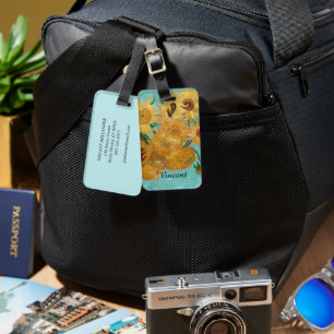 Étiquette À Bagage Vase avec douze tournesols par Vincent Van Gogh