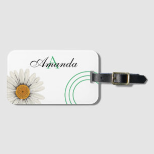 Étiquette À Bagage Vecteur blanc et vert marguerite florale Monogramm