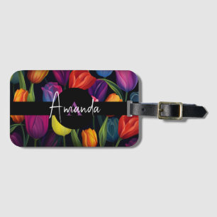 Étiquette À Bagage Vector Coloré feuille Script Monogramme Tulip Moti