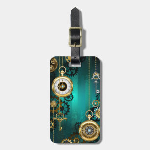 Étiquette À Bagage Veille bijoux Steampunk sur un Arrière - plan vert