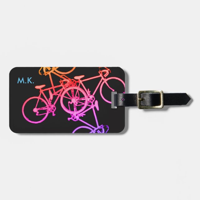 Étiquette À Bagage vélos colorés sur noir (Devant horizontal)