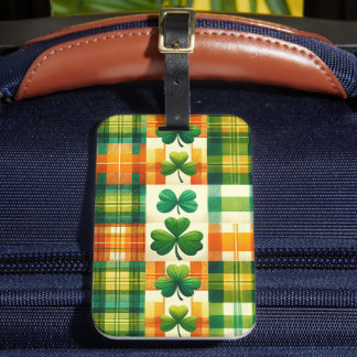 ÉTIQUETTE À BAGAGE VERT ET ORANGE IRLANDAIS PLAID MOTIFS