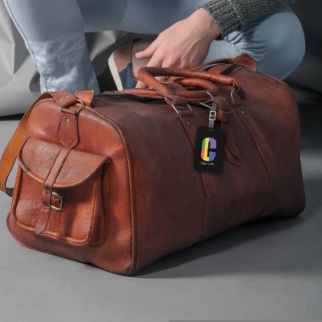 Étiquette À Bagage Vert violet jaune rouge Monogramme initial C noir (Créateur téléchargé)