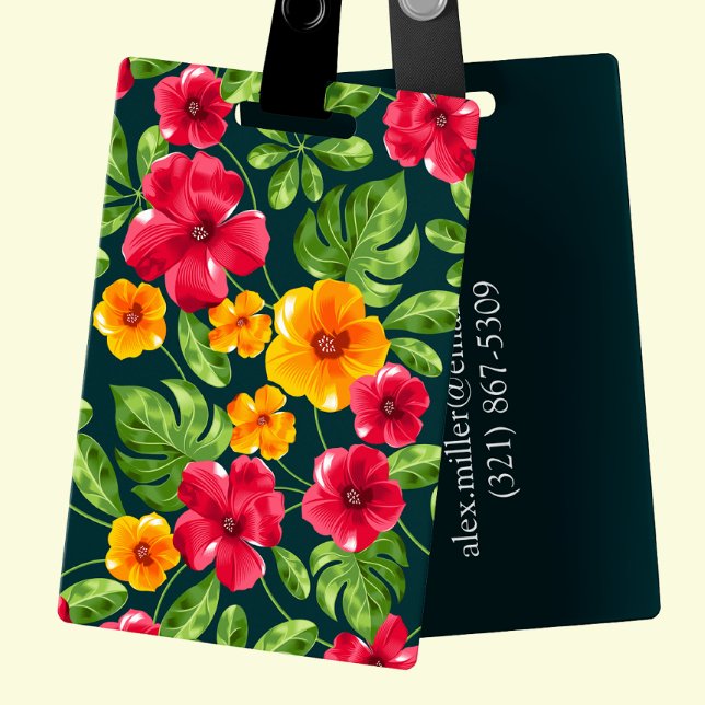 Étiquette À Bagage Vibrant Personnalisable Tropical Floral (Créateur téléchargé)