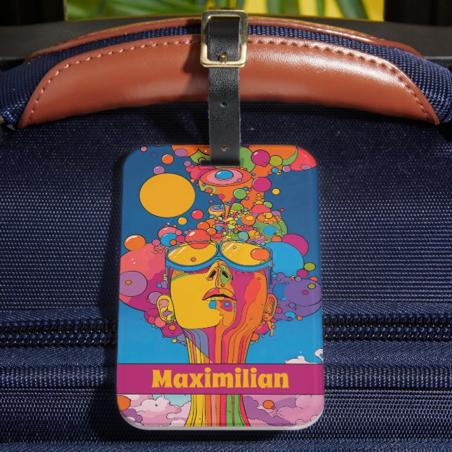 Étiquette À Bagage Vibrant Psychedelic Pop Art Conception rétro Super (Insitu Rectoal 2)