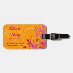 Étiquette À Bagage Vibrant rose orange Abstrait floral personnalisé