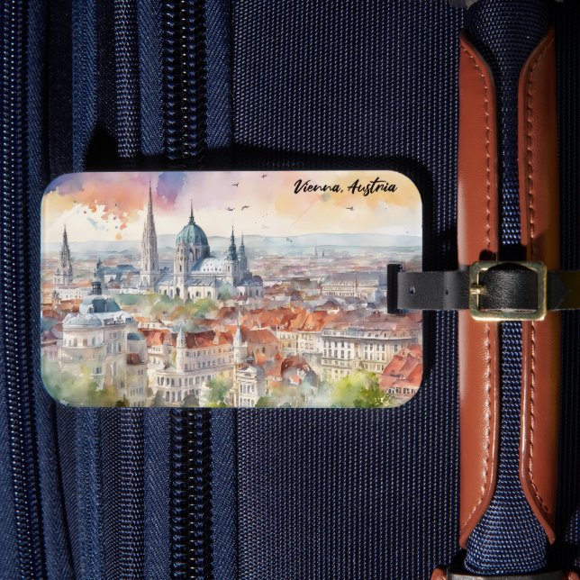 Étiquette À Bagage Vienne Autriche aquarelle peinture Panorama (Insitu Rectoal 4)