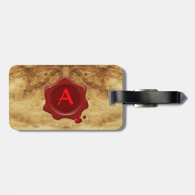 Étiquette À Bagage VIEUX PARCHEMENT DE CIEL ROUGE MONogramme (Dos horizontal)