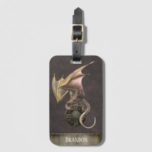 Étiquette À Bagage Viking Shield Dragon Bronze Ancien Rustique
