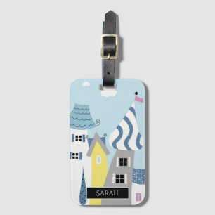 Étiquette À Bagage Ville balnéaire de vacances illustré Personnalisé