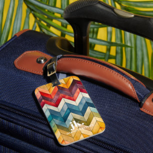 Étiquette À Bagage Vintage coloré Chevron Monogram arc-en-ciel
