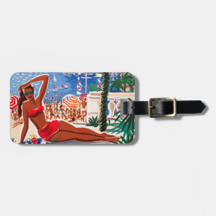 Étiquette À Bagage Vintage Côte d'Azur Beach Girl