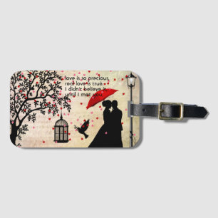 Étiquette À Bagage Vintage Elegant Beige & Black Poetry Valentines