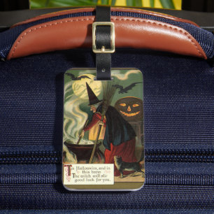Étiquette À Bagage Vintage Halloween sorcière Stirring Magique Cauldr