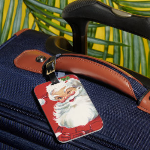 Étiquette À Bagage Vintage Noël Père Noël, Jolly et Winking