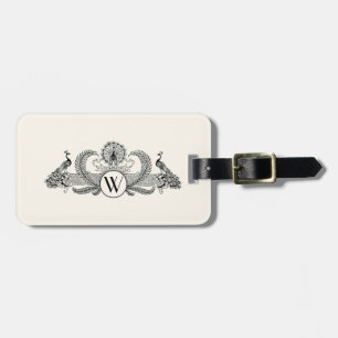 Étiquette À Bagage Vintage Paons Monogramme Ivoire BG