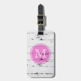 Étiquette À Bagage Vintage rustic white wood girly pink monogram