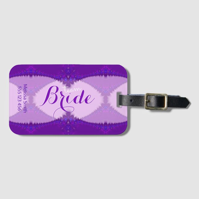 Étiquette À Bagage Violet dentelle Pays Style Équipe Mariée Bagage (Devant Horizontal)
