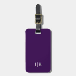 Étiquette À Bagage Violet foncé et blanc I Monogramme moderne 