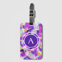 Étiquette À Bagage Violet rose jaune Bleu moderne Monogramme Abstrait