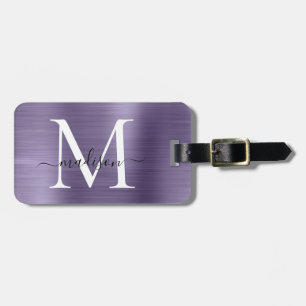 Étiquette À Bagage Violet violet violet brossé métal Script Monogramm