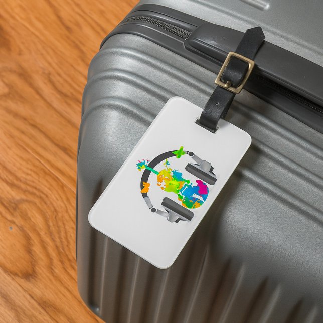 Étiquette À Bagage Violon Abstrait avec casque et musique (Créateur téléchargé)