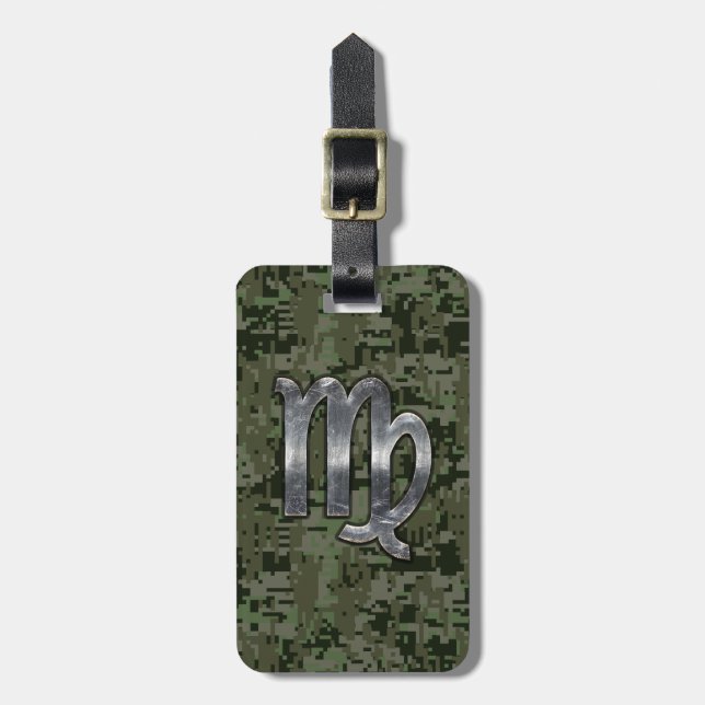 Étiquette À Bagage Virgo Zodiac Sign on Green Digital Camo Style (Devant Vertical)