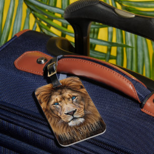 Étiquette À Bagage Visage de lion majestueux aux yeux bleus Faune A