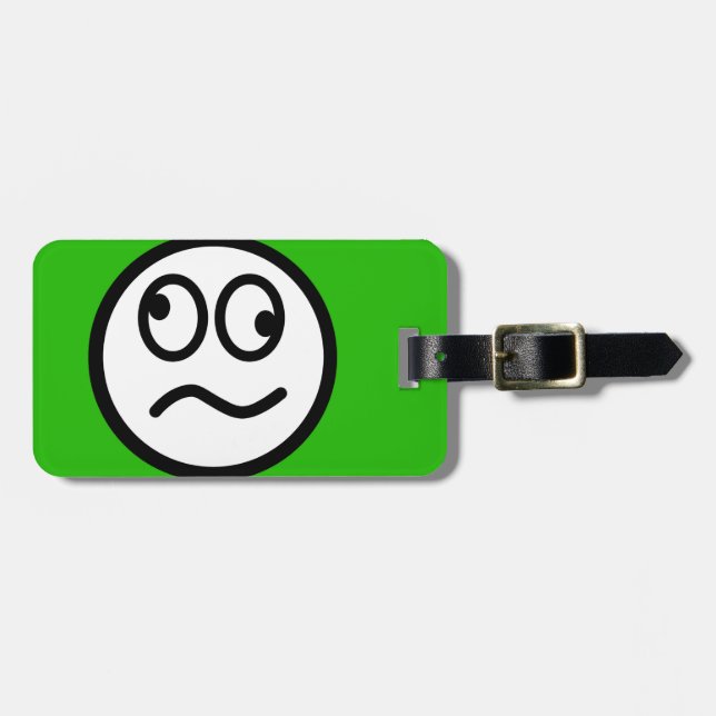Étiquette À Bagage Visage drôle sur l'arrière - plan vert (Devant horizontal)