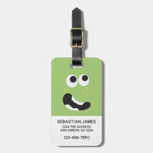 Étiquette À Bagage Visage drôle vert personnalisé