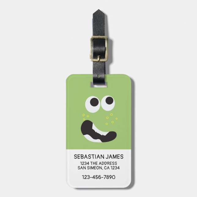 Étiquette À Bagage Visage drôle vert personnalisé (Devant Vertical)