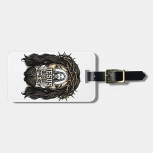 Étiquette À Bagage Visage saint couronné gravé vintage vector design_