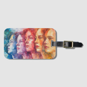 Étiquette À Bagage Visages des femmes - Peinture aquarelle