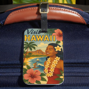 Étiquette À Bagage Visite Hawaii Tourisme Art Mid Century