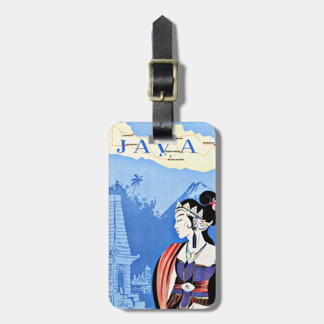 Étiquette À Bagage Visite Java Indonésie de cru de Singapour (Devant Vertical)