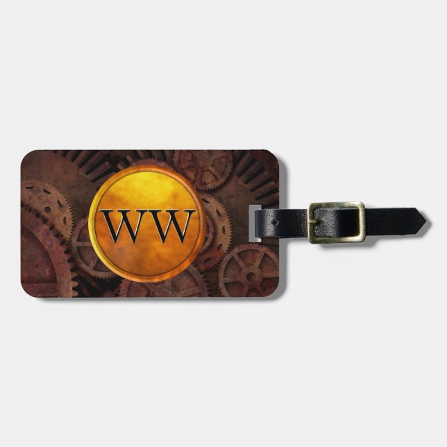 Étiquette À Bagage Vitesses de Steampunk et monogramme faits sur (Devant horizontal)