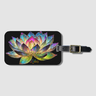 Étiquette À Bagage Vitre coloré Fleur de lotus sur fond noir