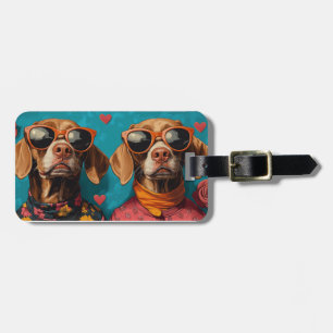 Étiquette À Bagage Vizsla avec coeur Roses Saint Valentin