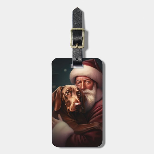 Étiquette À Bagage Vizsla avec Noël Festif du Père Noël (Devant Vertical)