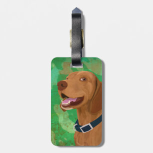 Étiquette À Bagage Vizsla Brown de sourire sur l'arrière - plan vert