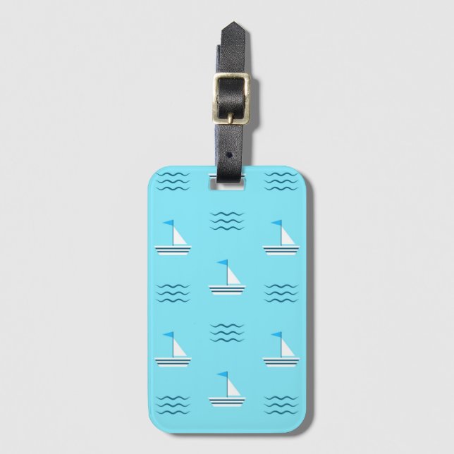 Étiquette À Bagage Voiliers sur le motif bleu de mer (Devant Vertical)