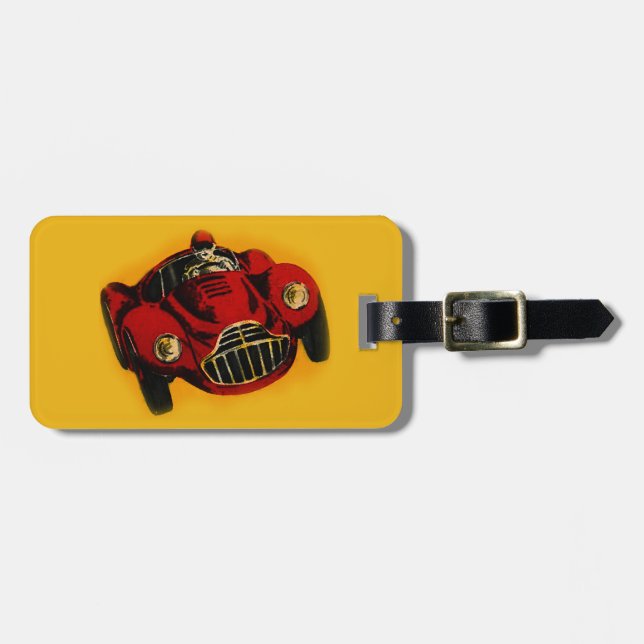Étiquette À Bagage Voiture de course automobile jaune rouge (Devant horizontal)
