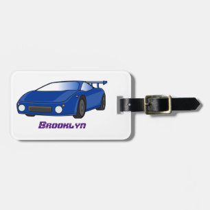 Étiquette À Bagage Voiture de sport bleue avec illustration airfos