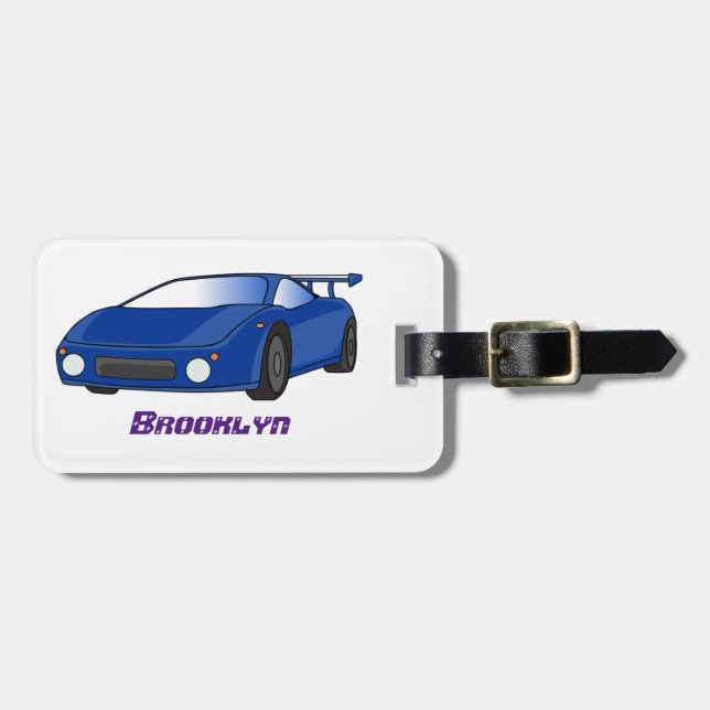 Étiquette À Bagage Voiture de sport bleue avec illustration airfos (Devant horizontal)