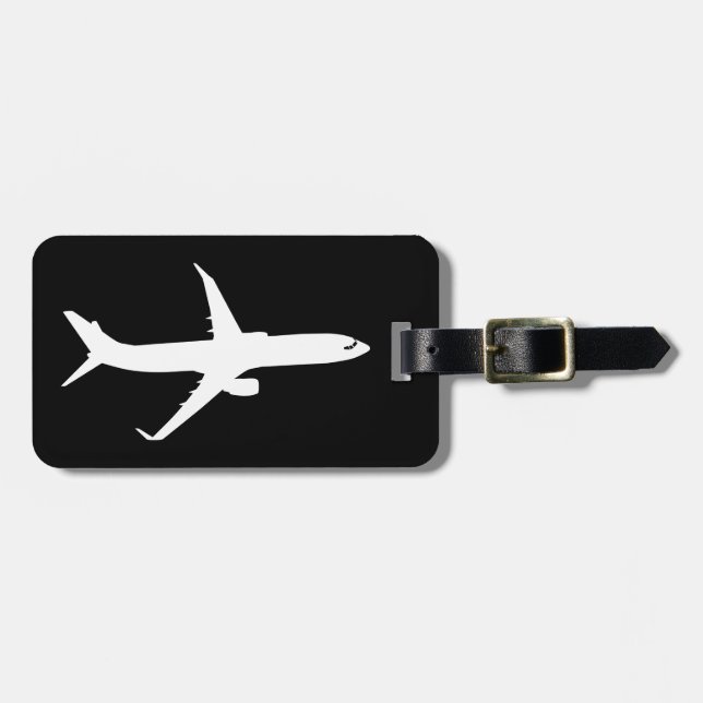 Étiquette À Bagage Vol blanc de silhouette d'avion de ligne à (Devant horizontal)